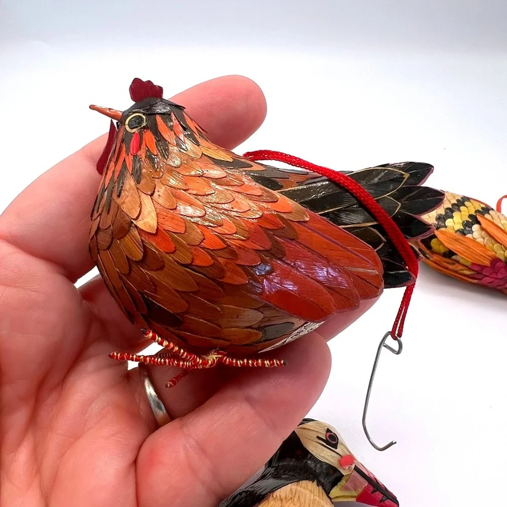Wheatstraw Ornaments Vintage China Hen Bird Fish Christmas Holiday‎ MCM Rustic